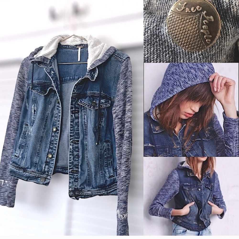 Free People Indigo Knit Hooded Denim Jacket - Picture 4 of 8